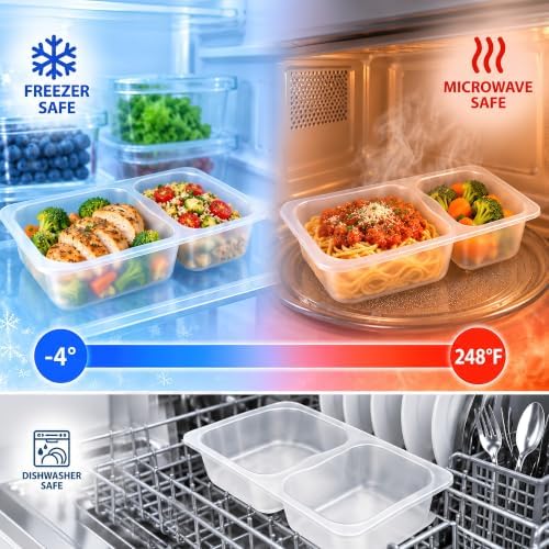 HI-REEKE 9 OZ Double Compartment Snack Containers, 20 Sets Bigger