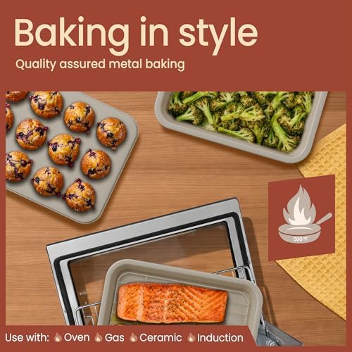Bakken 4-Piece Bakeware Sets, Nonstick Carbon Steel Baking Sheet, Stackable Space-Saving Bakeware, Dishwasher Safe, Stain-resistant, PFOA, PFOS, & PTFE Free, Oven Safe Up To 450°F, White Marble