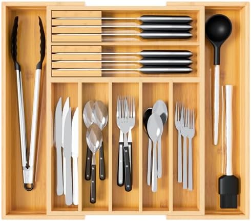 Dunruz Bamboo Expandable Drawer Organizer, 9 Slots, 13"-20"