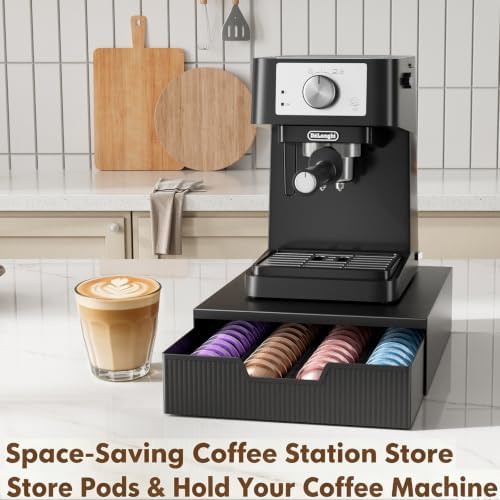 ECOLOVI Coffee Pods Drawer Organizer Compatible with Nespresso Vertuo Pods & K-Cup Pods, Holds 48 Small or 32 Large Capsules, Black