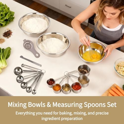 17 PCS Stainless Steel Mixing Bowls Set, Includes 3 Sizes Containers