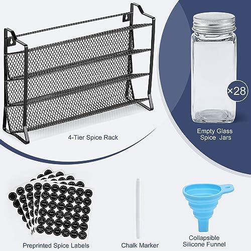 AOZITA Spice Rack Organizer with 28 Empty Spice Jars with Silver Lids