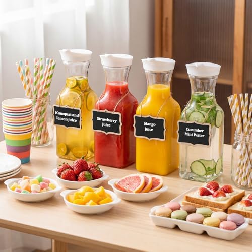 Jucoan 4 Pack 1 Liter Plastic Juice Carafe with Lids for Mimosa Bar