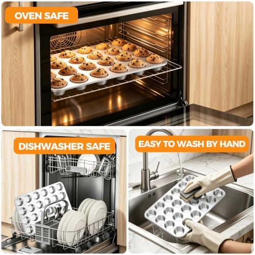 Leonyo 24 Cups Muffin Pan, Stainless Steel Mini Cupcake Pan Tin for
