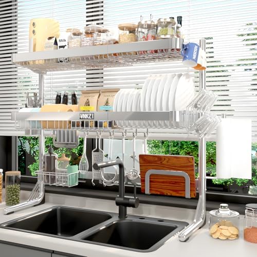 VNKZI 3-Tier Adjustable Over-Sink Dish Rack, 25.98'' to 36.61''