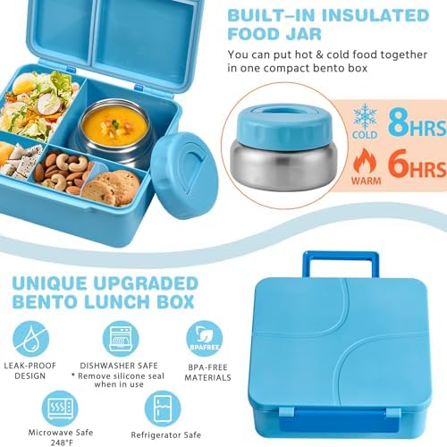 Bento Lunch Box with 9.5 oz Soup Thermo, Kids Leakproof 4 Compartments