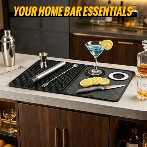 Bar Mat for Home Bar Countertop, 18 × 12 inches Folding Cocktail Drink
