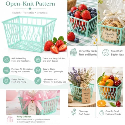 100 Pcs Pint Size Plastic Berry Baskets Green Open Weave