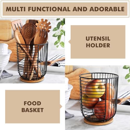 Keurig K Cup Holder, Black Wire with Wooden Base