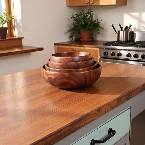 Wooden Salad Bowls Set, Pack of 4 Handmade Mixing Bowls for Home and