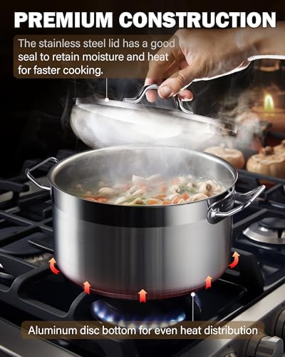 Cooks Standard Professional Cookware Set, Stainless Steel Pots Kitchen Set Includes Saucepans, Sauté Pan, Dutch Oven with Lids - Induction Compatible, 8-Piece