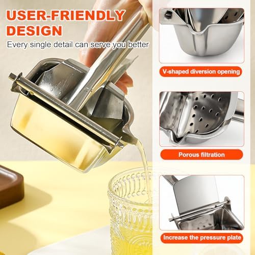 Large 304 Stainless Steel Manual Fruit Juicer Press, Handheld Citrus