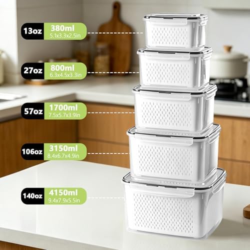 5 Pack Fruit Storage Containers for Fridge,Produce Container for