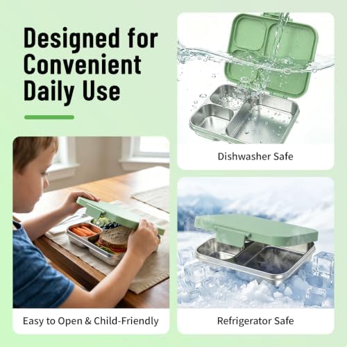 LOHASOK Stainless Steel Lunch Box, 34oz/1000ml, Green