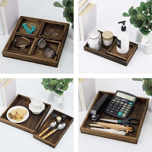 5-Piece Wooden Serving Tray Set for Ottoman,Breakfast in Bed,Coffee