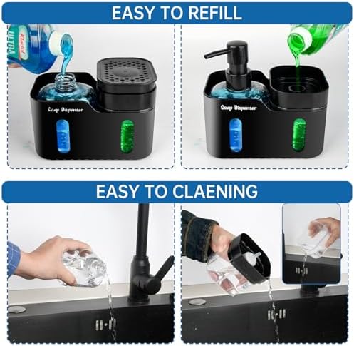Hand and Dish Soap Dispenser Set, Black