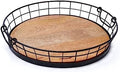 Spectrum Madison Round Metal Wooden Serving Tray with Handles for