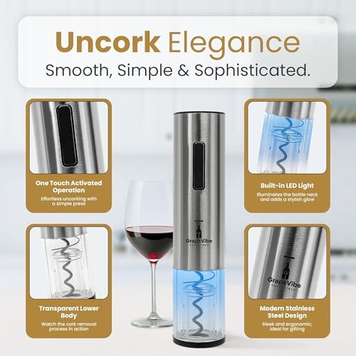 GrapeVibeEssentials 5-in-1 Electric Wine Opener Gift Set– Rechargeable