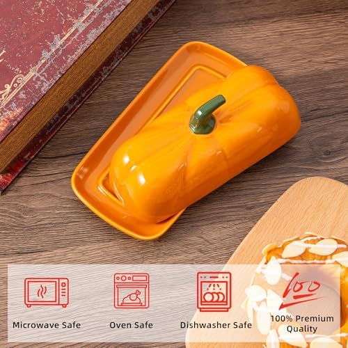 Orange Pumpkin Butter Dish, Ceramic Butter Container for Fall