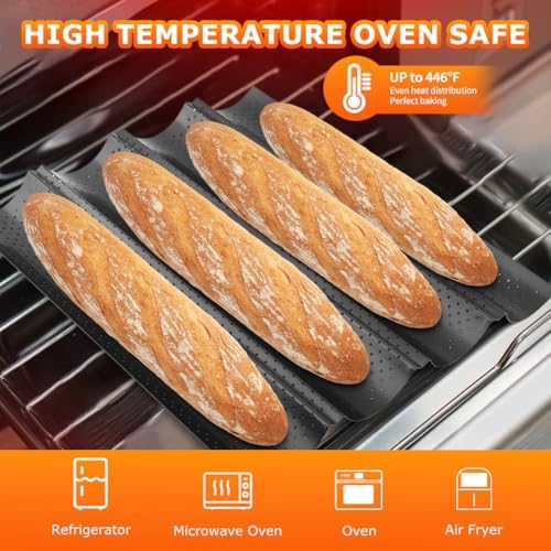 4 Slot Baguette Baking Pan Set, French Bread Pan with Dough Scraper