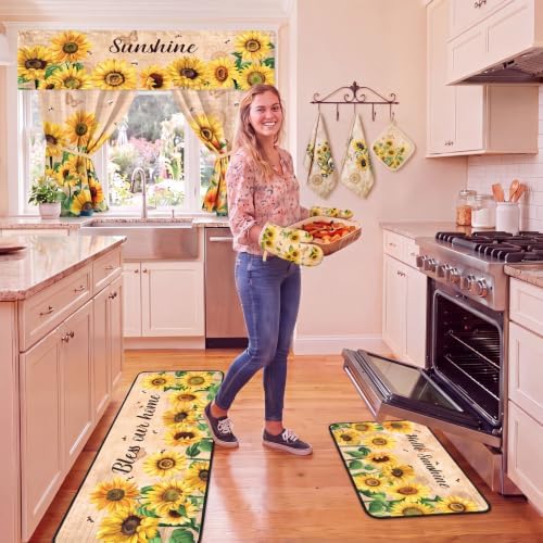 Fanfanwin 13 Pcs Sunflower Kitchen Set 3 Kitchen Curtains Valance 2