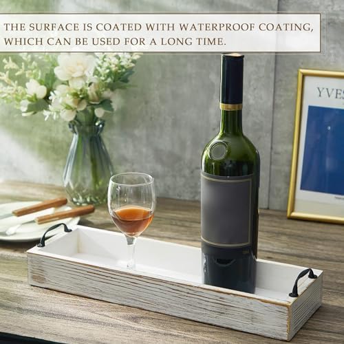 2 Pack Rustic Wooden Serving Trays with Handles Farmhouse Rectangular