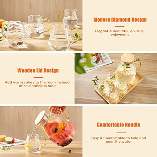 DUJUST 2 Litre Water Jug, Modern Diamond Design Glass Jug with Lid and