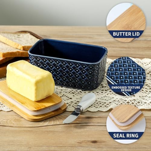 Butter Dish with Lid for Countertop, Ceramic Extra Large Butter Holder