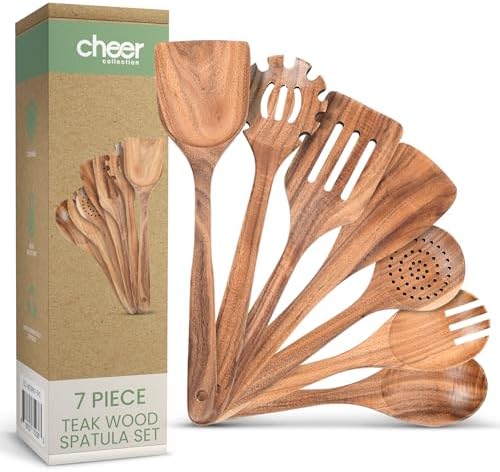Cheer Collection 7-Piece Teak Wooden Utensil Set