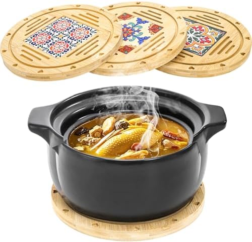 WUWEOT 3 Pack Wooden Round Trivets for Hot Dishes, 8.6 Inch Heat