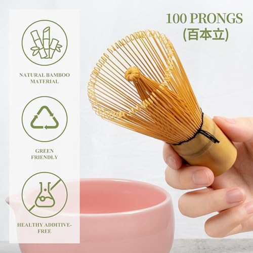 YIBO Matcha Whisk Set Pink, Handcrafted Bamboo Chasen & Ceramic Bowl