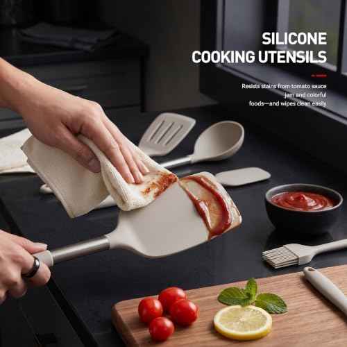 oannao Silicone Cooking Utensils Set, Khaki