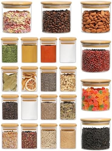 ComSaf 16Pcs Glass Spice Jars with Bamboo Lid 6oz - 20 oz Glass Food