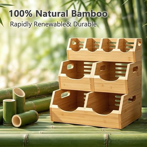Potato and Onion Storage Bin, 3-Tier Stackable Bamboo Pantry Bins