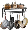 CHOEZON Hanging Pot Rack, Wall-Mounted Pot Rack, Kitchen Cookware Organizer, Metal Pot and pan Organizer Holder, for Cookware, Utensils Organization, Black TPR37BB