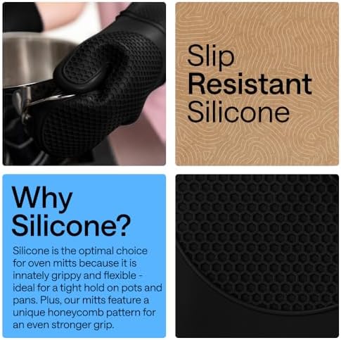 GORILLA GRIP Silicone Oven Mitts, 550F, Black