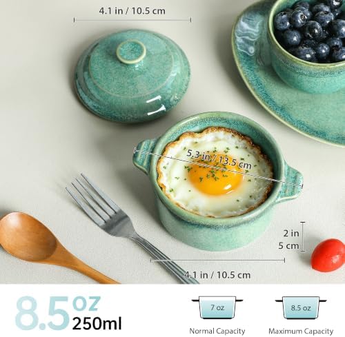 Henten Home Ceramic 8.5 oz Mini Cocotte, Casserole with Lid Set of 4