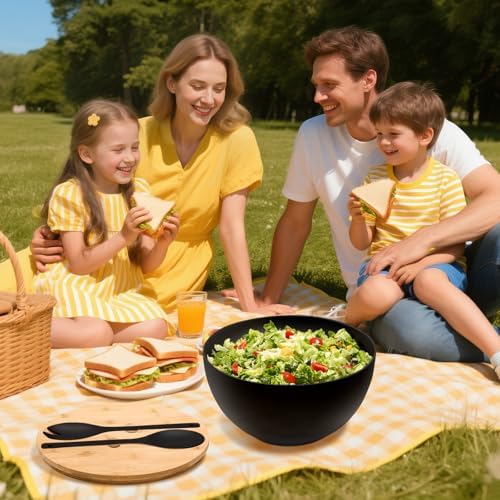 12.6" Extra Large Salad Bowl with Lid, 8.4QT Nature Bamboo Fiber