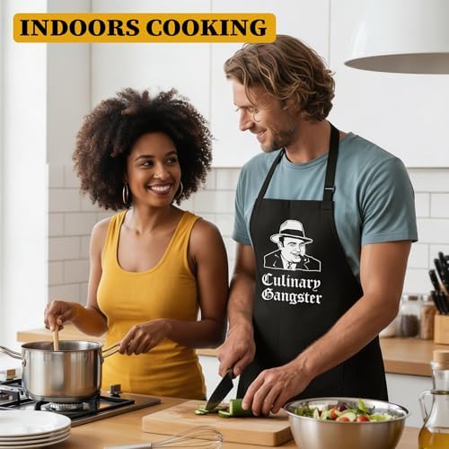 Funny Aprons for Men, Black Kitchen Adjustable Apron Father's Day