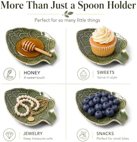 Ceramic Spoon Rest for Stove Top, Leaf Spoon Holder for Kitchen