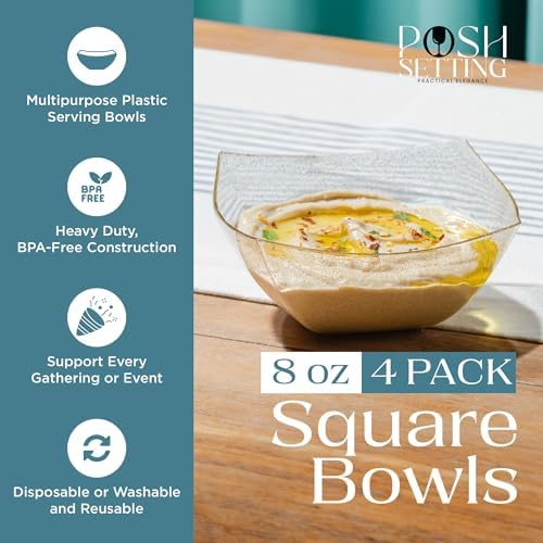 4 Pack Disposable Gold Plastic Serving Bowls Square Party Candy Use