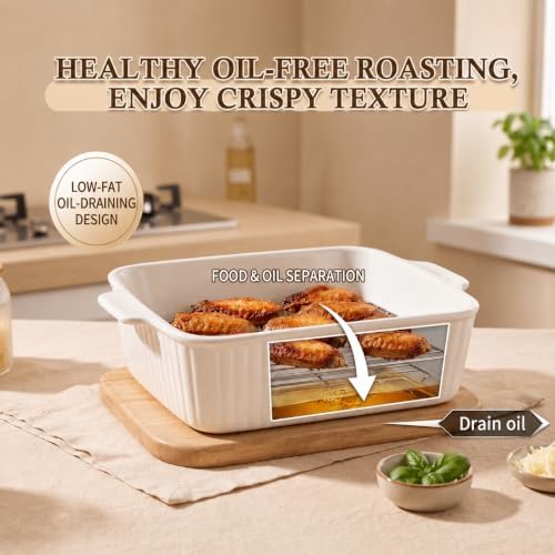 3‐Pcs Baking Dish Set with Lid & Grill Racks, Stackable Bakeware