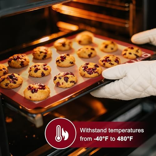 LILIAO Silicone Baking Mats, 3-Pack, Red