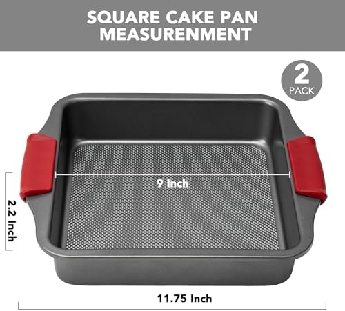 Tiawudi 9" Square Cake Pan Set of 2, 0.8mm Thick Heavy Duty Bakeware