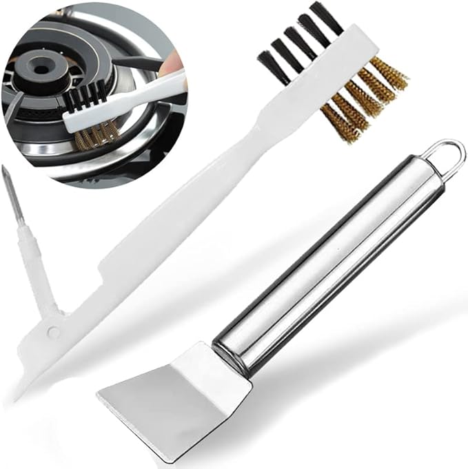 Kitchen Stove Cleaning Brush + Scraper Tool Set, Brass Wire Brushes by leuapl