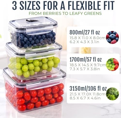 Fruit Storage Containers for Fridge: 3 PCS with Removable Colander