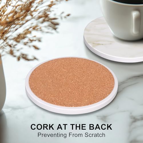 White Marble Style Ceramic Coasters Set of 6 with Holder Absorbent