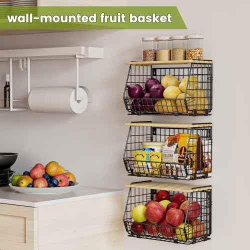 Hanging Fruit Basket for Kitchen, 3 Pack Vegetable Produce Basket
