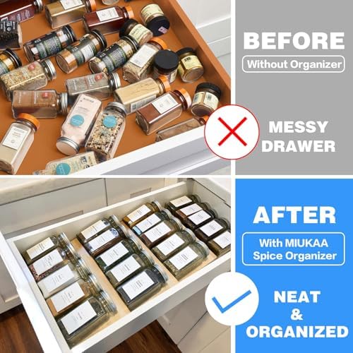 MIUKAA Spice Drawer Organizer, 8 Pcs Clear Seasoning Rack