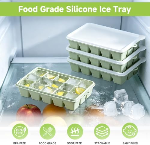 4 Pack Silicone Ice Cube Trays, Easy Release Ice Trays for Freezer